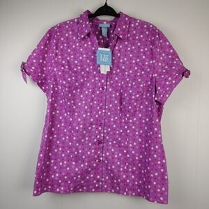 Liz & Me Button Down Blouse Tie Sleeve Detail New 1X 18/20W